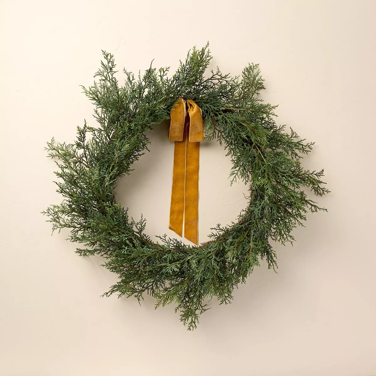 26" Faux Cypress Christmas Wreath with Velvet Ribbon Trim - Hearth & Hand™ with Magnolia | Target