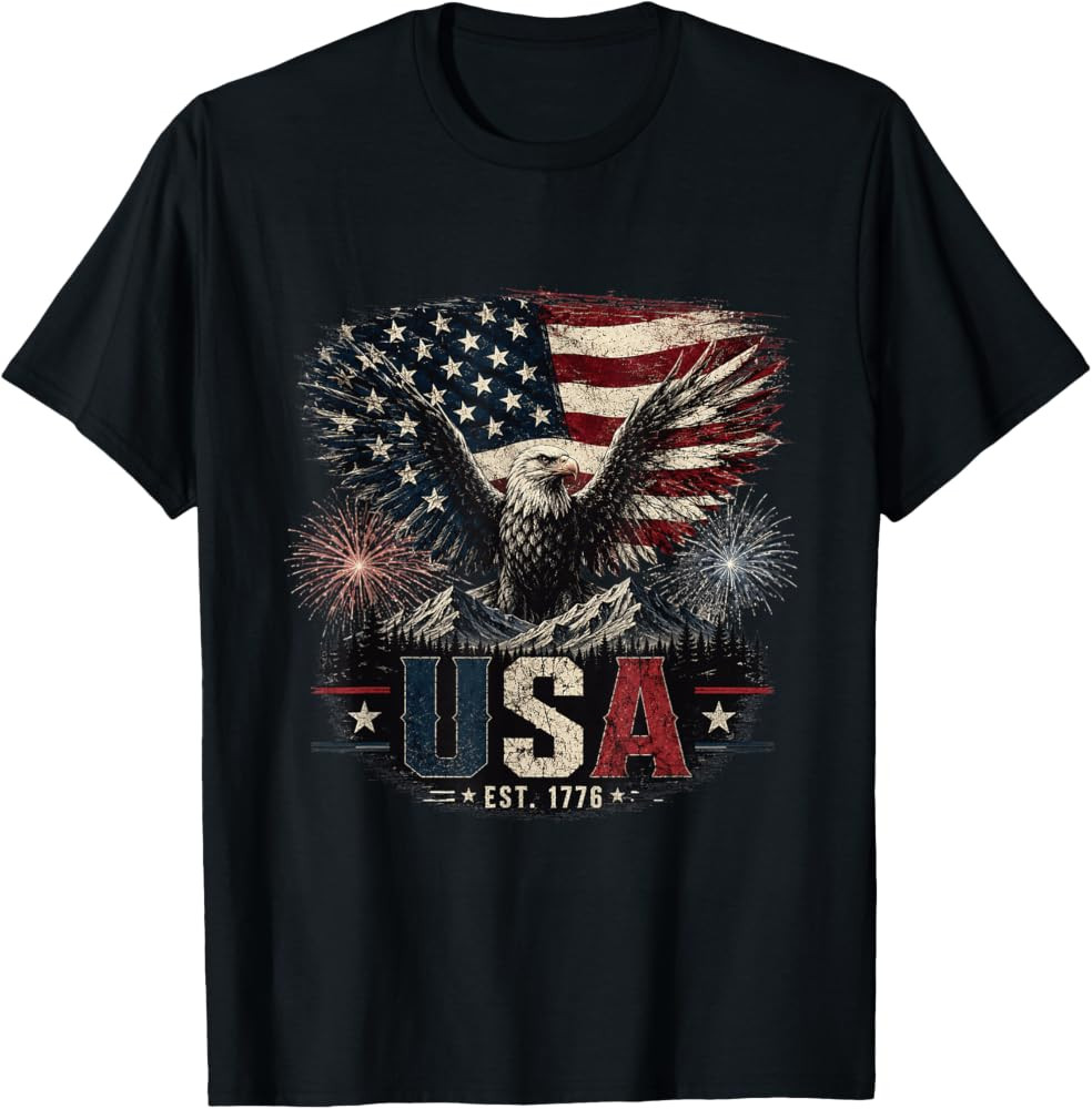 USA Est. 1776 Patriotic Eagle Design T-Shirt | Amazon (US)
