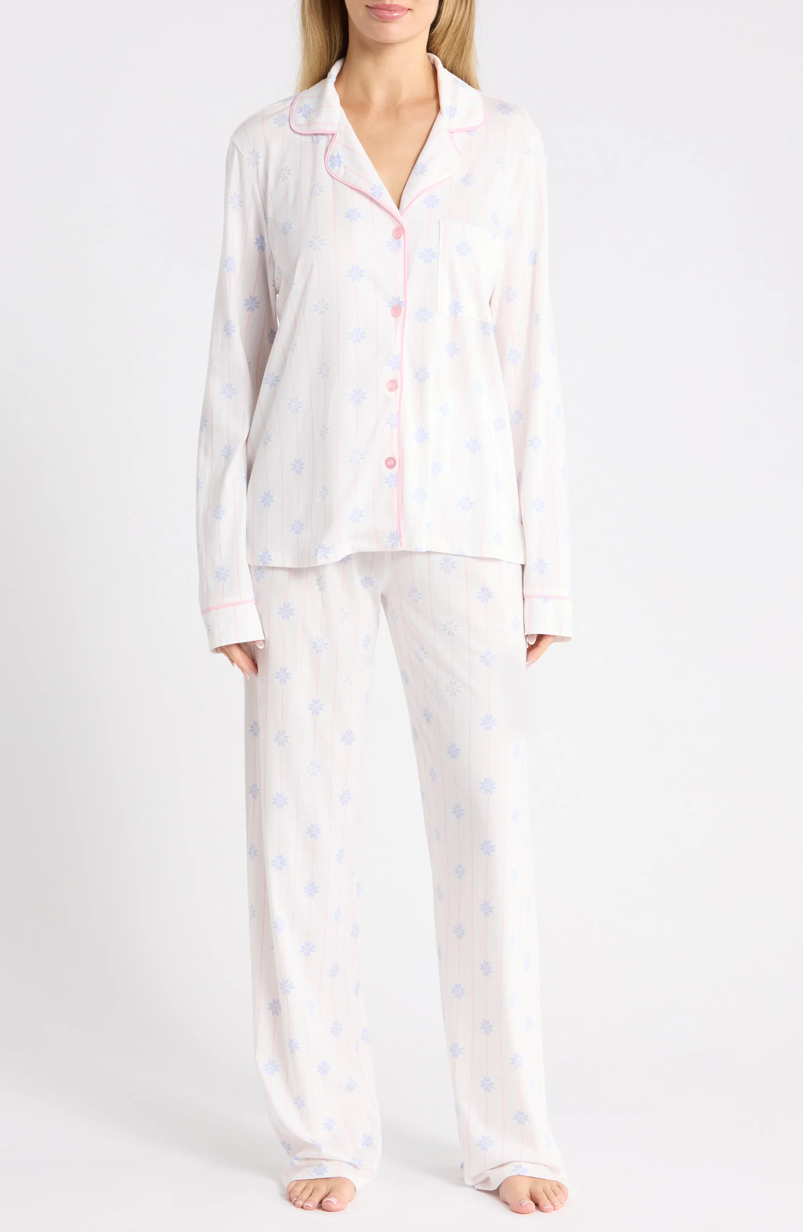 PJ Salvage Print Notch Collar Pajamas in Bubblegum at Nordstrom Rack, Size X-Small | Nordstrom Rack