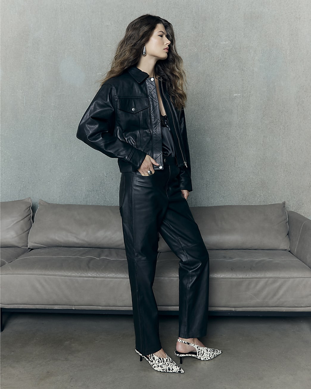 RI Studio Black leather straight leg trousers | River Island UK & IE