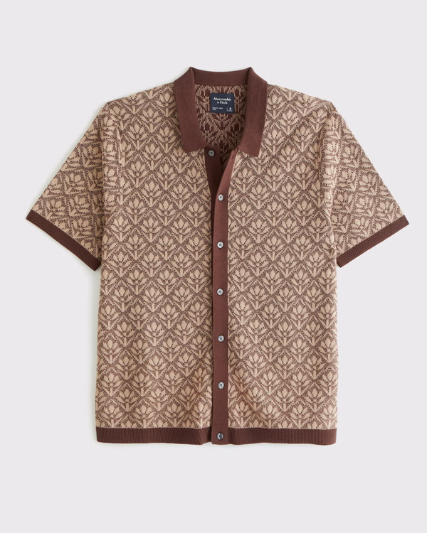 Men's Jacquard Pattern Button-Through Sweater Polo | Men's Tops | Abercrombie.com | Abercrombie & Fitch (US)