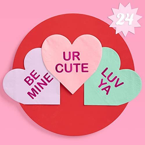 xo, Fetti Valentine's Day Heart Napkins - 3-ply, 24 pcs | Vday Decorations, Conversation Hearts, ... | Amazon (US)