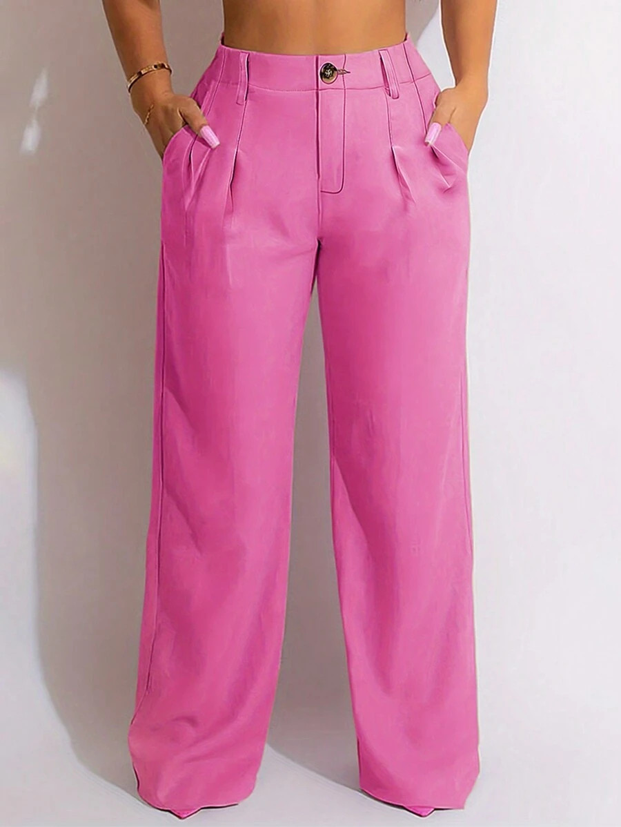 Chicsale Solid Color Casual Fit Trousers, Comfortable And Breathable For Everyday Wear, Women's W... | SHEIN