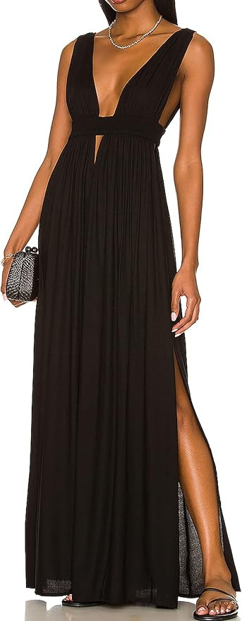 R.Vivimos Boho Dress for Women Sexy Deep V Neck Sleeveless Hollow Out Backless Casual Side Slit M... | Amazon (US)