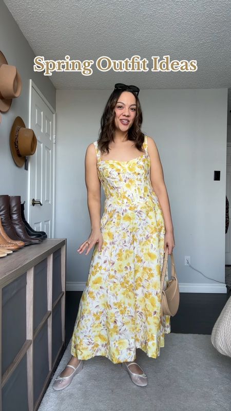 Three spring outfit ideas! Details below:

Outfit 1:
-Anthropologie yellow floral midi dress with corset detailing. From the brand Bardot. I have a size 8. 
-Dolce Vita white mesh ballet flats. 
-Polène Paris numero dix bag. 
-Celine Triomphe sunglasses. 

Outfit 2:
-Abercrombie light wash jeans. Similar linked. I have a size 29. 
-White T-shirt. Similar linked. 
-Aritzia black belt with gold details. 
-Aritzia tan single breasted trench coat. I have a medium. 
-Steve Madden burgundy slingback flats. 
-Ganni leopard print tote bag. 
-Celine Triomphe sunglasses. 

Outfit 3:
-Abercrombie high rise black wide leg dress pants. I have a size 30 long. 
-Abercrombie black ribbed square neck tank top. I have a medium. 
-Oak + Fort light grey oversized blazer, I have a medium. 
-Ganni black patent leather heeled bucked pumps. 
-Arket black mini crossbody bag. 
-Celine Triomphe sunglasses. 


#LTKVideo #LTKSeasonal #LTKstyletip