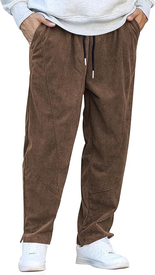COOFANDY Men's Corduroy Pants Elastic Waist Drawstring Harem Pants Fashion Loose Casual Long Trou... | Amazon (US)
