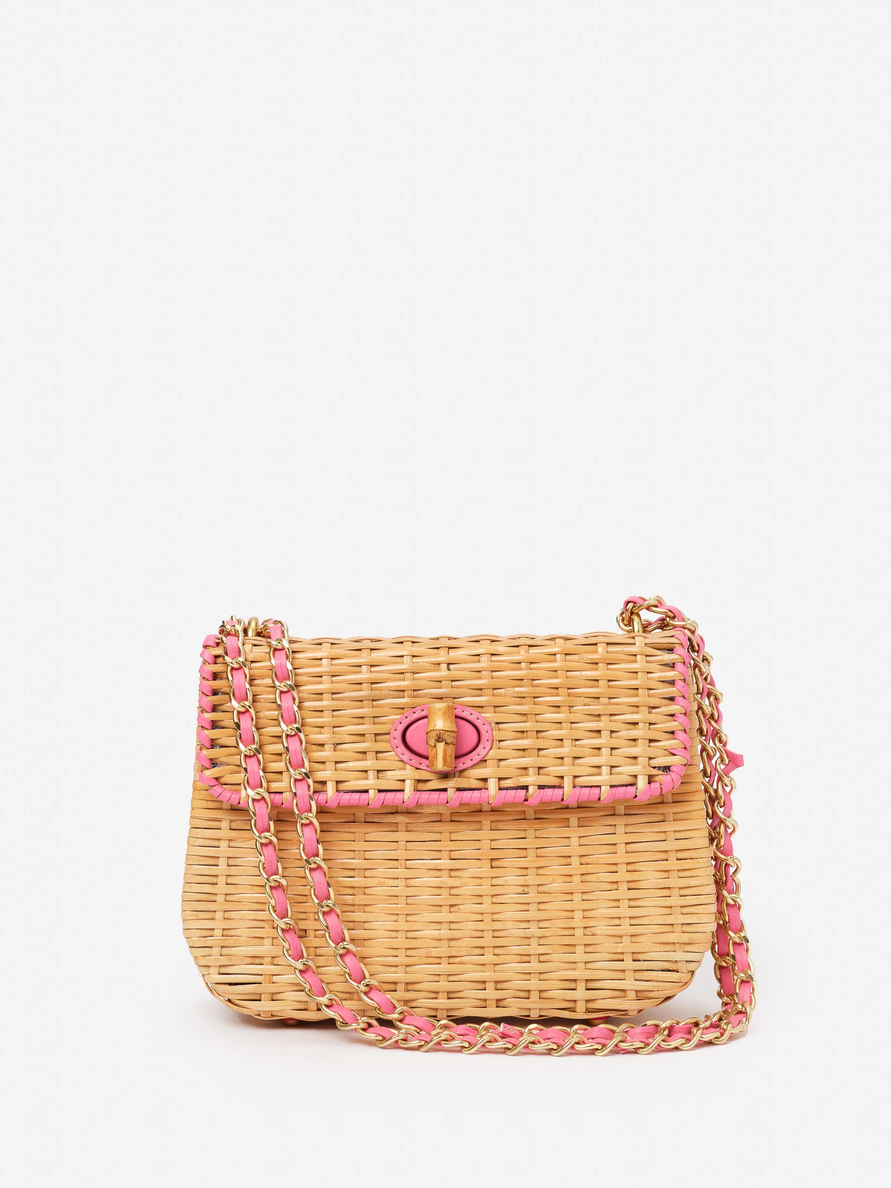Natural/Rose_Pink Solid Waverly Wicker Handbag | Women's Handbags | J.McLaughlin | J.McLaughlin