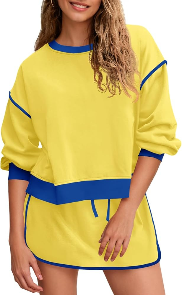 Fisoew Womens Sweatsuits 2 Piece Set Crewneck Sweatshirts High Waisted Skort Skirts Tennis Runnin... | Amazon (US)