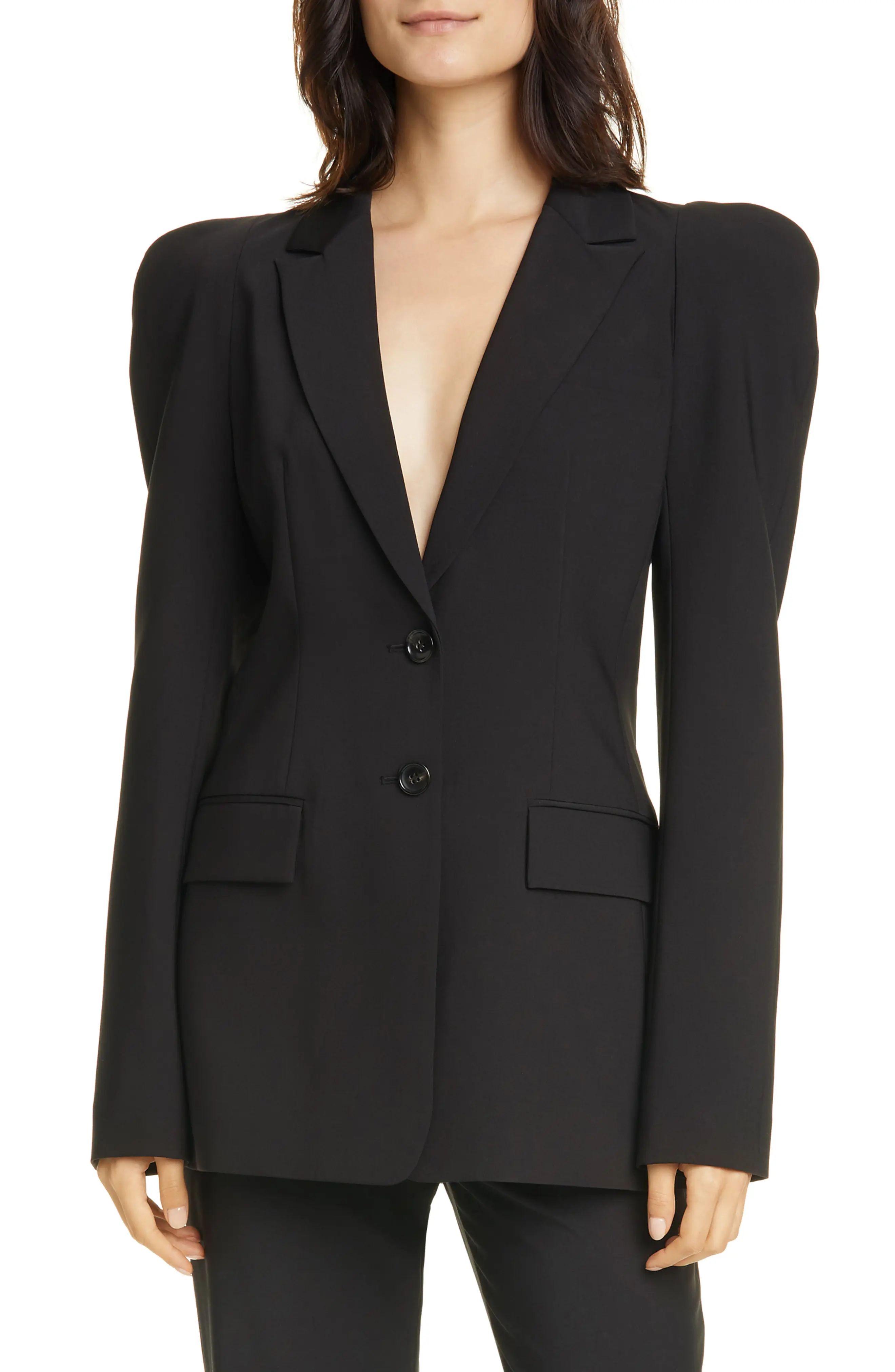 Women's Tibi Sculpted Sleeve Tropical Blazer, Size 10 - Black | Nordstrom