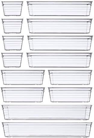 14 PCS Clear Plastic Drawer Organizer Tray for Makeup, Kitchen Utensils, Jewelries and Gadgets | Amazon (US)