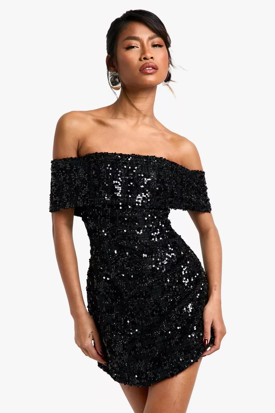 Bardot Boucle Sequin Shift Mini Dress | Boohoo.com (UK & IE)