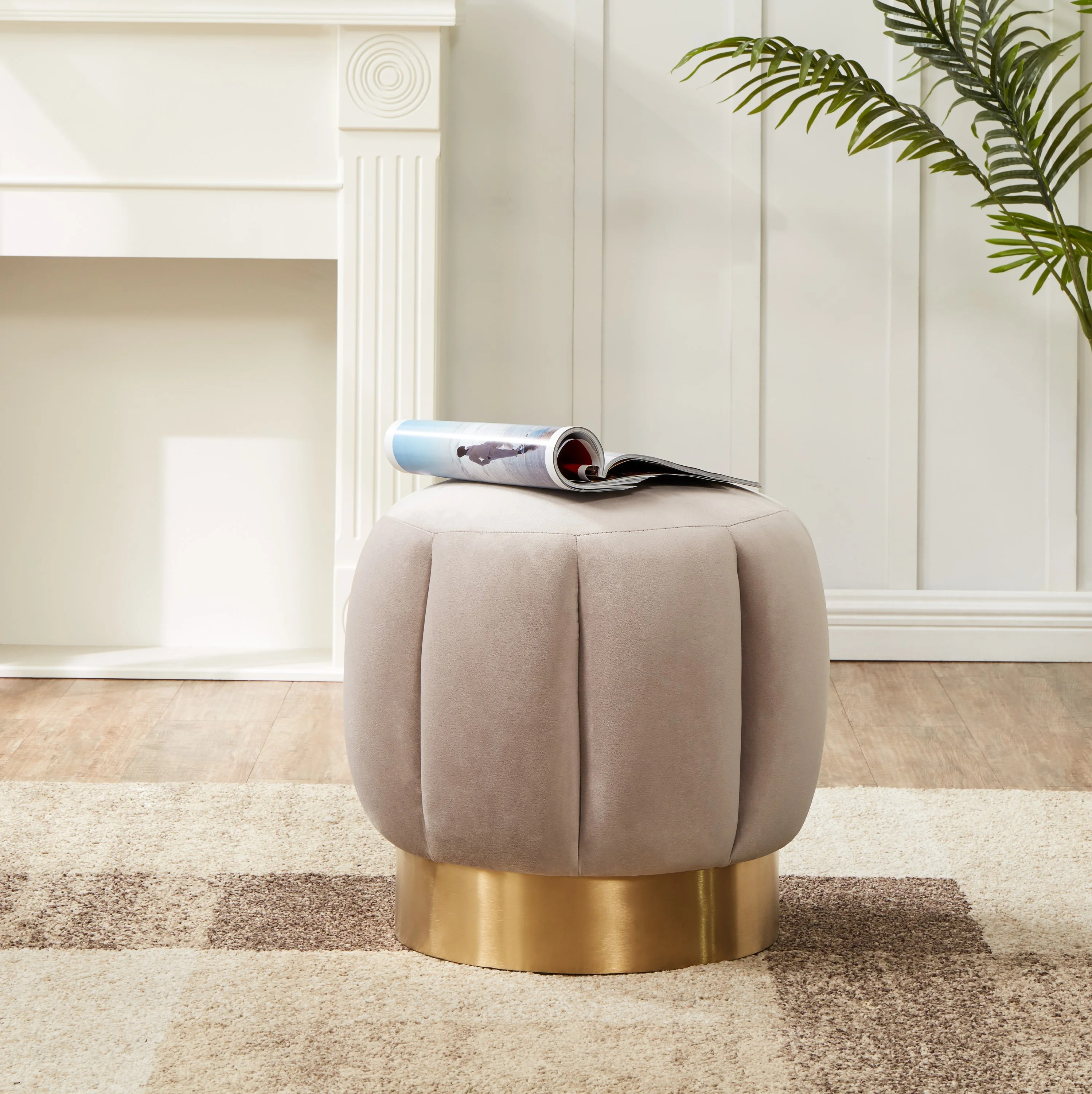 SAFAVIEH Couture Maxine Glam Velvet Tufted Ottoman, Pale Taupe - Walmart.com | Walmart (US)