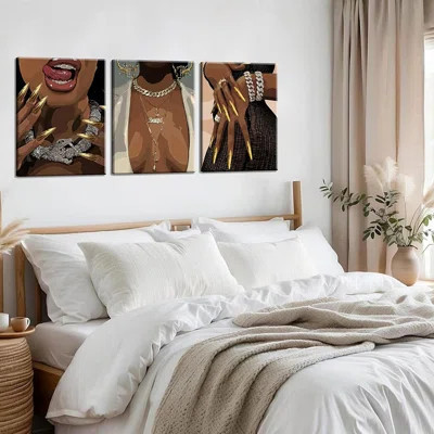 3 Pcs Afro Canvas Wall Art African American Pictures Wall Decor Poster Print Abstract African American Decor Artwork For Bedroom Living Room Bathroom | Wayfair North America