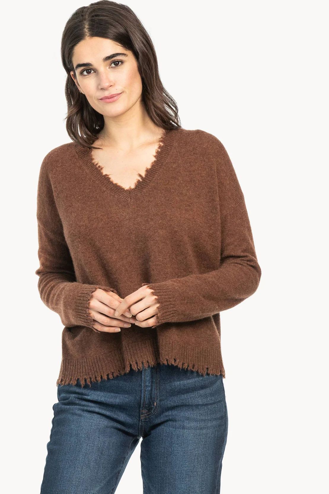Distressed V-Neck Cashmere Sweater | Lilla P