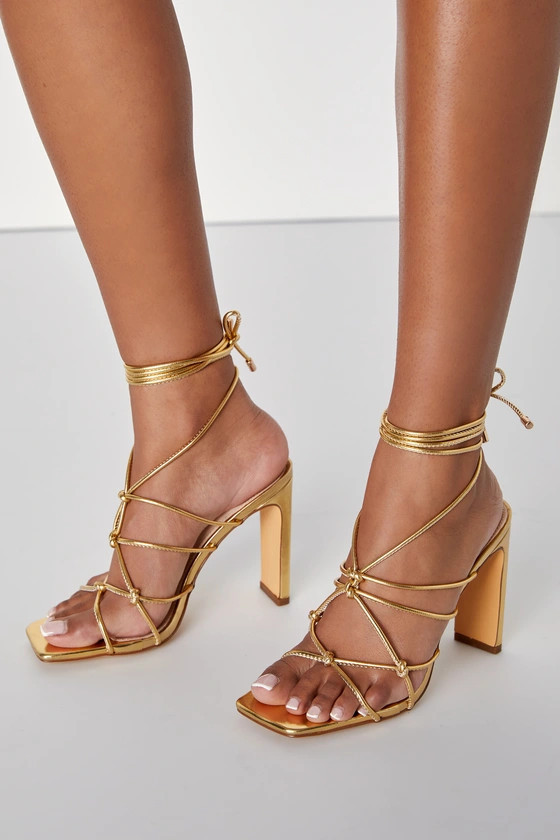 Rinay Gold Strappy Lace-Up High Heel Sandals | Lulus