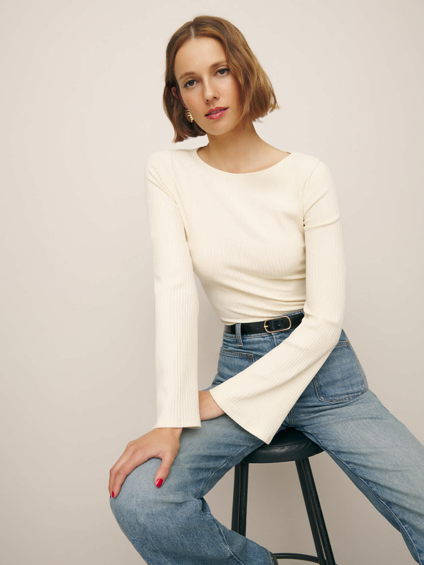 Reformation Miller Knit Top Ivory Small | Reformation (Global)