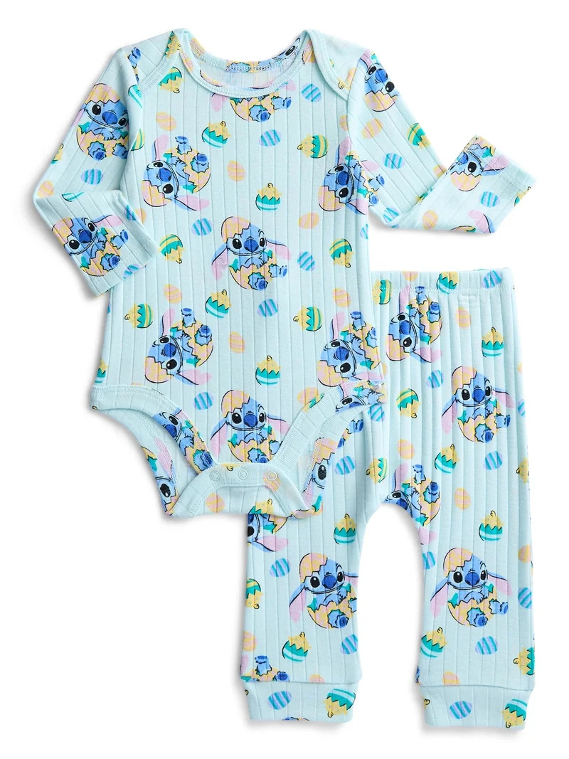 Disney Stitch Unisex Baby Easter Long Sleeve Bodysuit with Matching Joggers, 2-Piece Set, Sizes N... | Walmart (US)