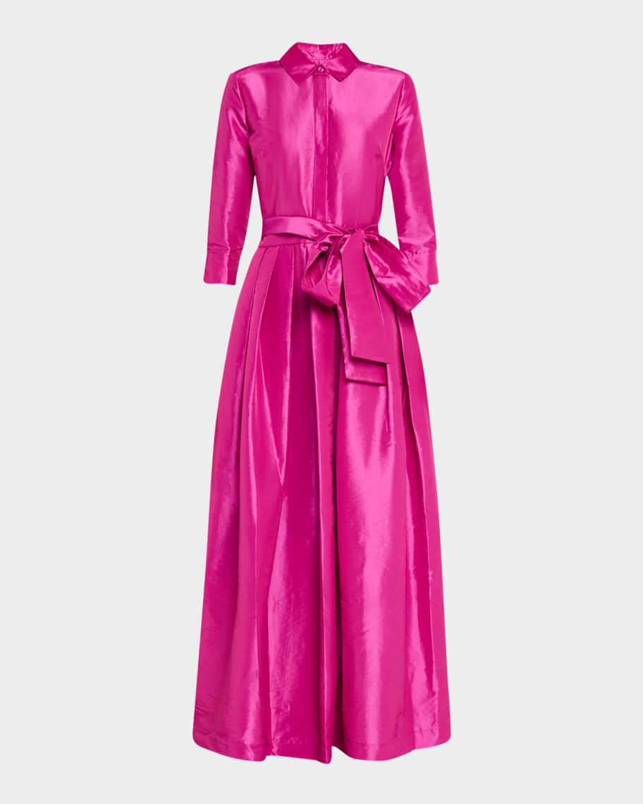 SIMKHAI Julip Pleated 3/4-Sleeve Shirt Gown | Neiman Marcus
