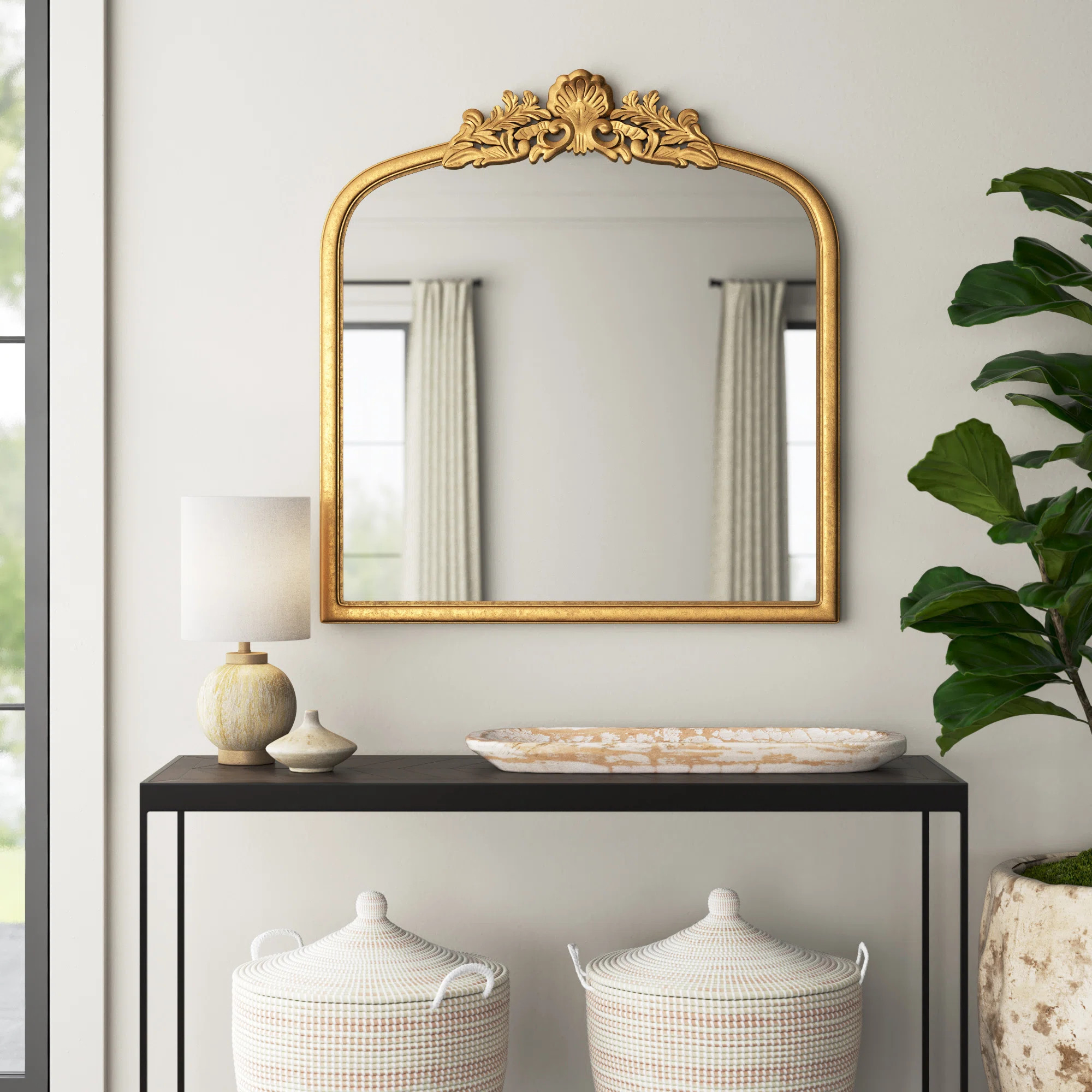 Everett Wood Square Wall Mirror with Hooks | Wayfair North America