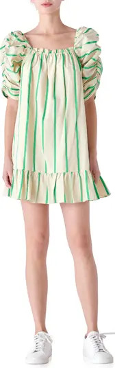 Stripe Puff Sleeve Trapeze Dress | Nordstrom Rack