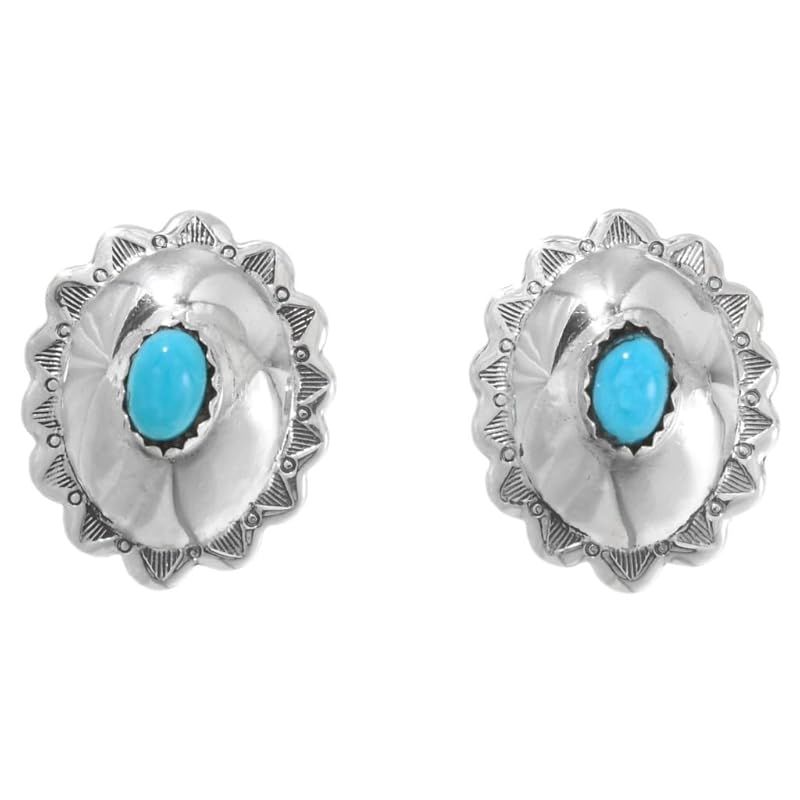 Turquoise Silver Concho Earrings Native American Post Studs 0914 | Amazon (US)