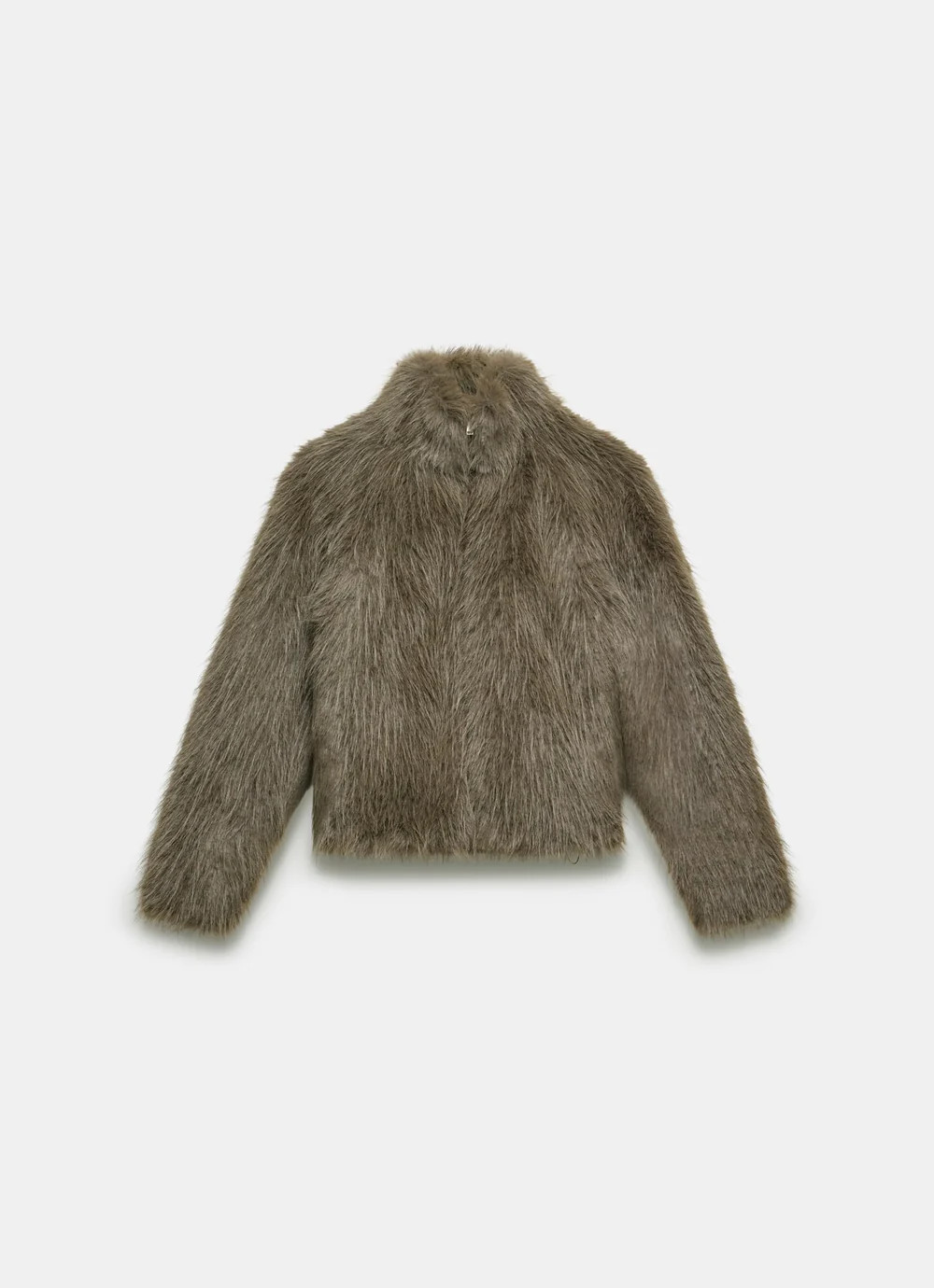 Khaki Faux Fur Cropped Jacket | Mint Velvet
