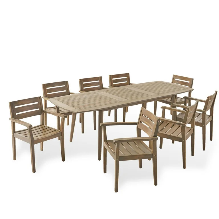 Vivienne Outdoor 8 Seater Acacia Wood Expandable Dining Set, Gray - Walmart.com | Walmart (US)