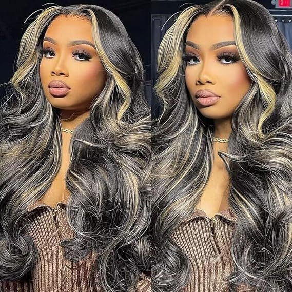 28 Inch 13x6 Balayage Highlight Lace Front Wig Human Hair 13x6 HD Lace Front Wigs Human Hair Body... | Amazon (US)