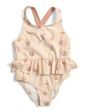 Infant And Toddler Girls Ruffle Waist Seashells One-piece Swimsuit | TJ Maxx