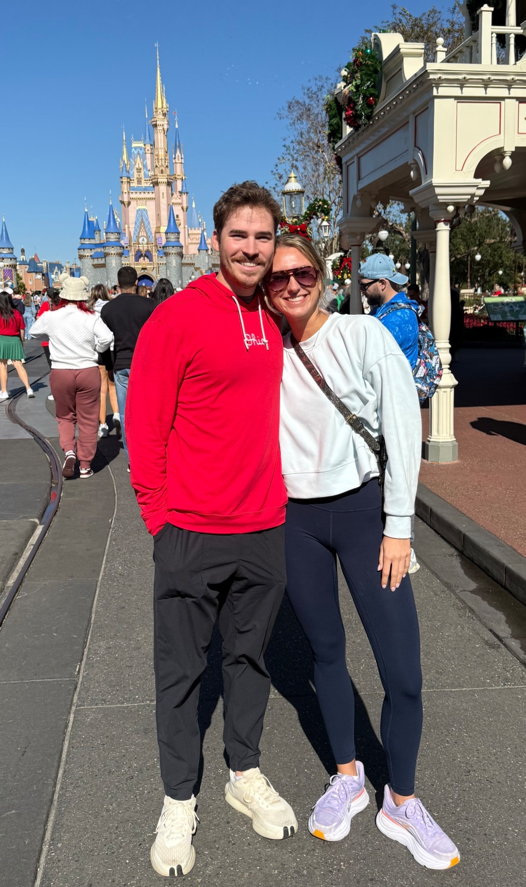 Disney what to wear!! Comfortable and layered for weather changes ☀️🏰🩷

Hoka bondi 9 saved my life walking all through the parks!! 

#LTKTravel #LTKdayinmylife #LTKootd