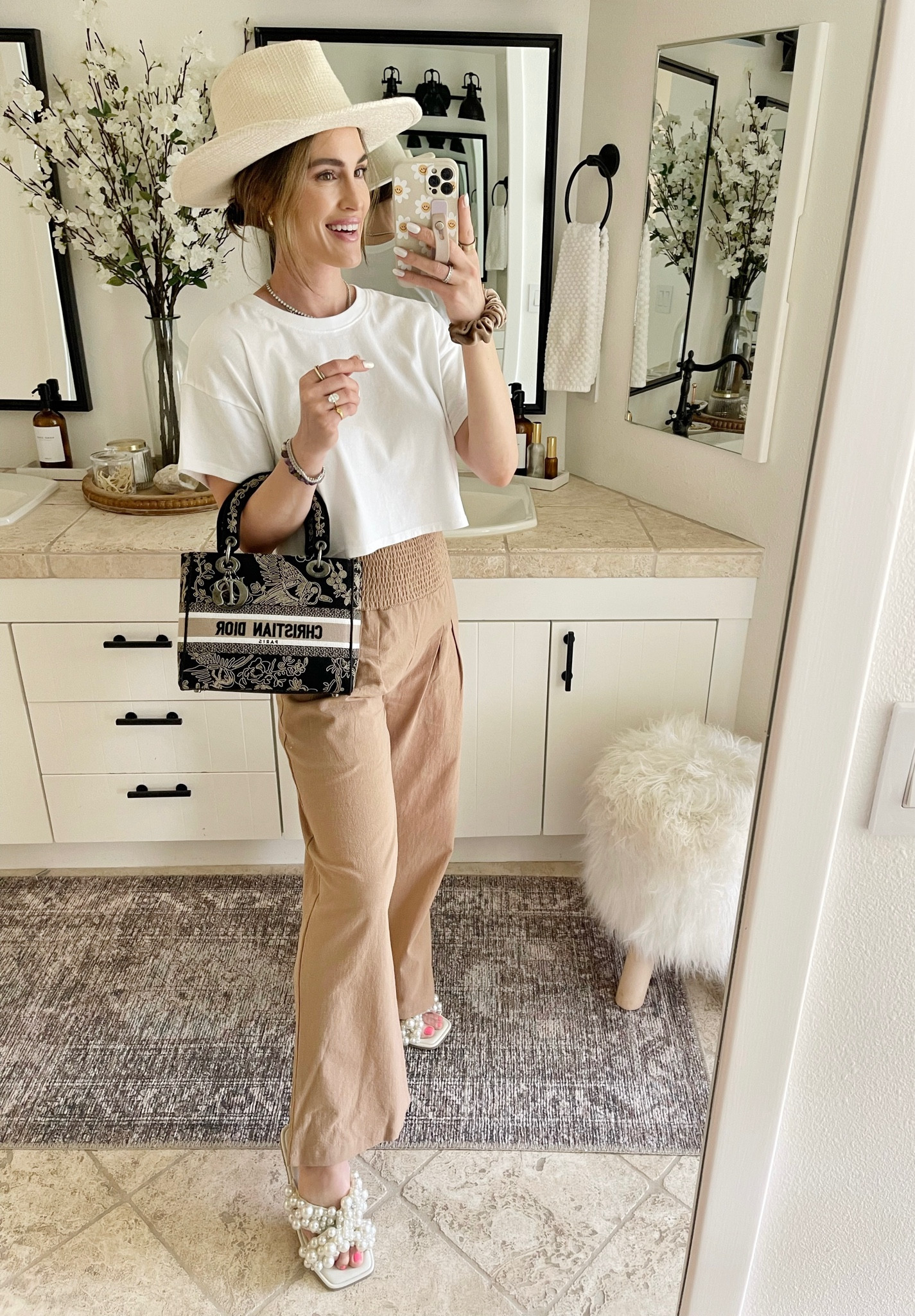 FASHION \ summer basics! Linen pants (Amazon find!), tee, pearl slides and a cowboy straw hat!🤠 wearing a small top and bottom.

Outfit
Mom fit 

#LTKstyletip #LTKunder50