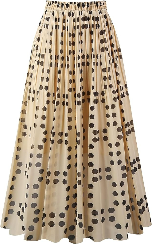 Kingfancy Women's Pleated Skirt Chiffon Elastic Waist A-Line Midi Length Skirt | Amazon (US)