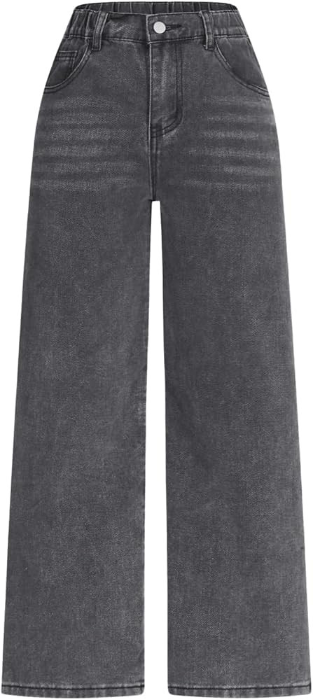 WDIRARA Girl's High Waisted Button Wide Leg Jeans Casual Long Denim Pants with Pocket | Amazon (US)
