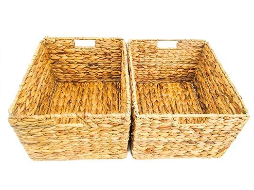 Trademark Innovations Large Foldable Rectangle Woven Wicker Basket Bins for Storage (Set of 2) | Amazon (US)