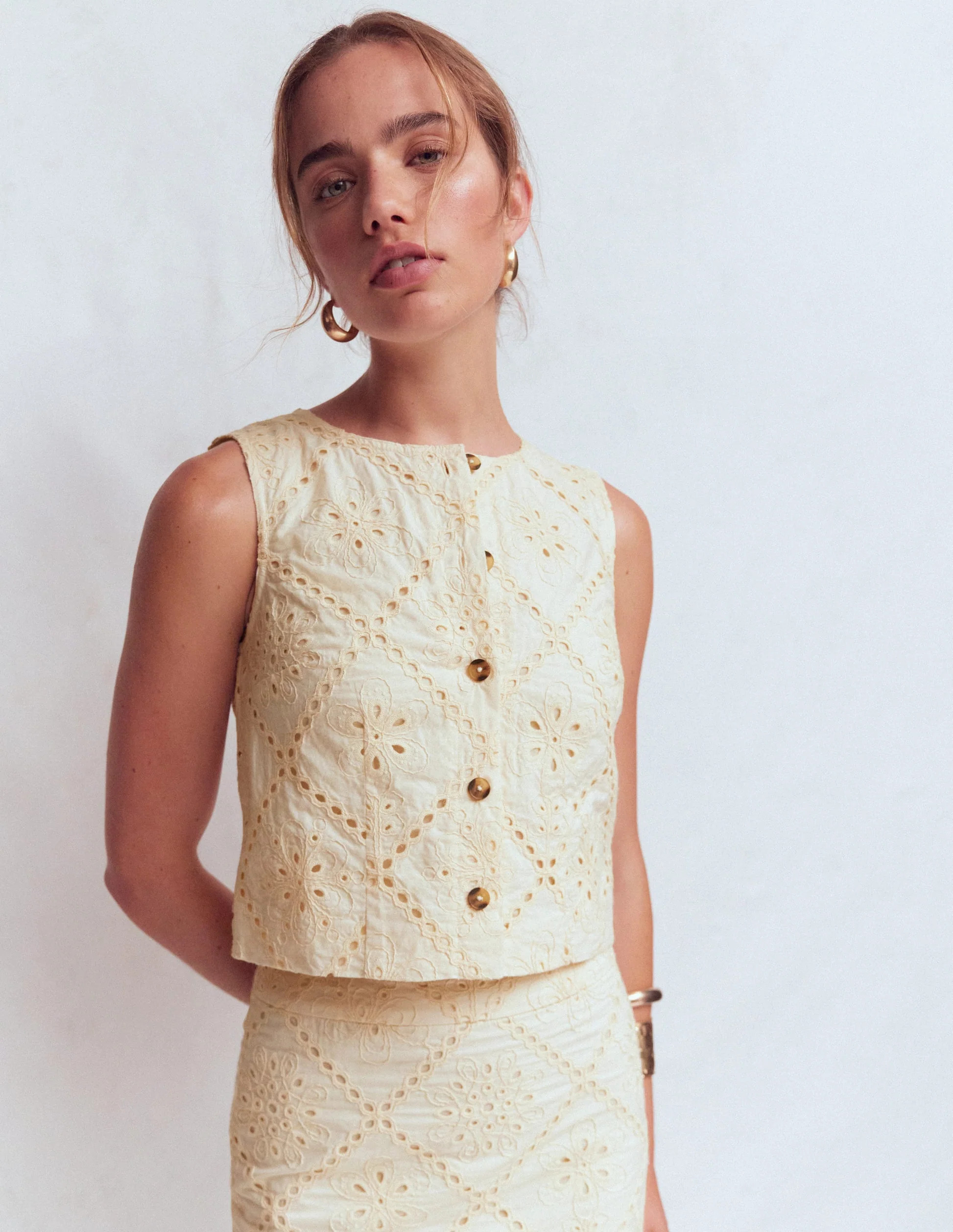 Andrea Cotton Shell Top-Ivory broderie | Boden UK