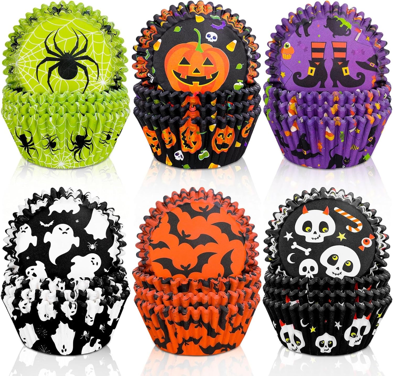Whaline 600Pcs Halloween Cupcake Liners Pumpkin Witch Legs Bats Ghosts Spiders Skulls Cupcake Wra... | Amazon (US)