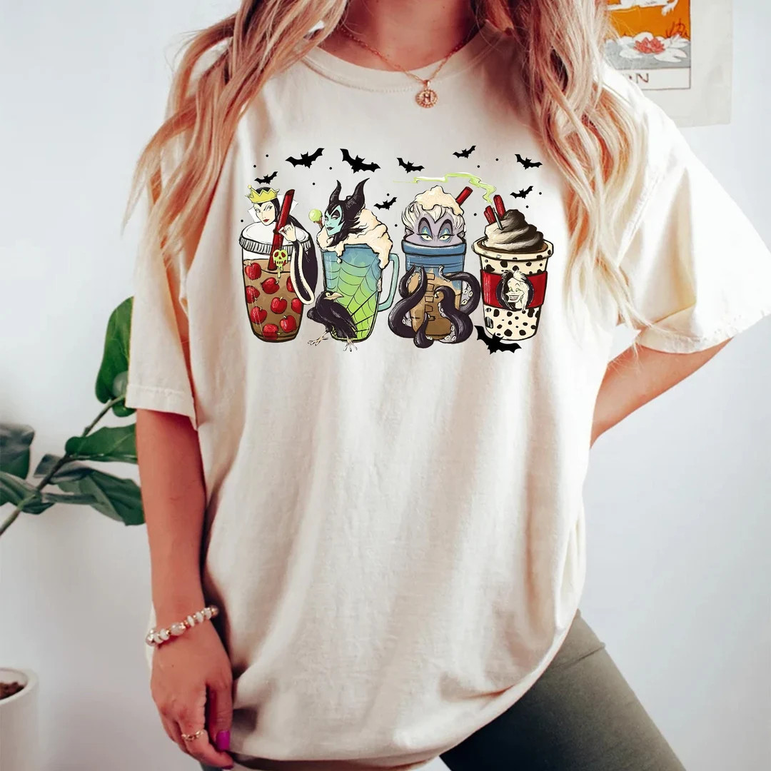 Halloween Disney Villian Coffee Comfort Colors Shirt, Disney Halloween Pumpkin Latte Cup, Pumpkin... | Etsy (US)