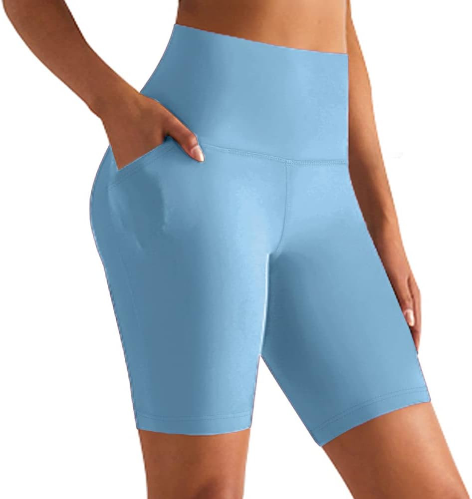 GROTEEN Biker Shorts for Women with Pockets - 8'' High Waisted Tummy Control Yoga Workout Running... | Amazon (US)
