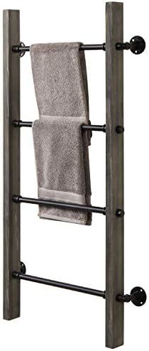 MyGift Vintage Grey Wood & Industrial Metal Pipe Wall Mounted Ladder Rack, 46 Inch Towel Shelve | Amazon (US)