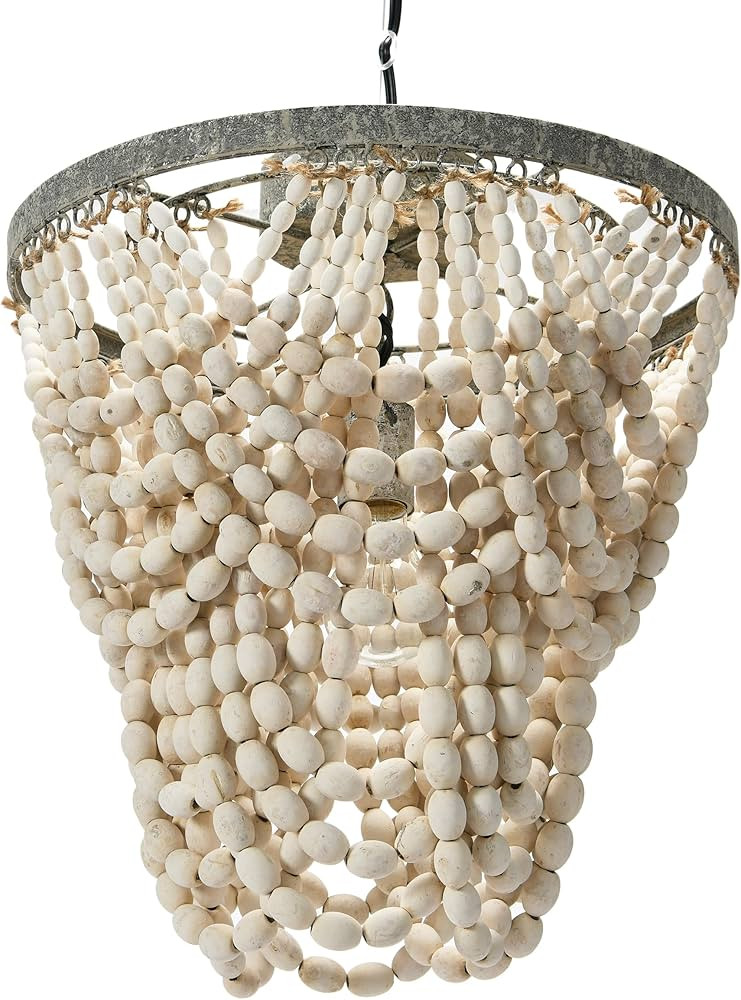 Creative Co-Op 2-Tier Draped Wood Bead Chandelier White | Amazon (US)