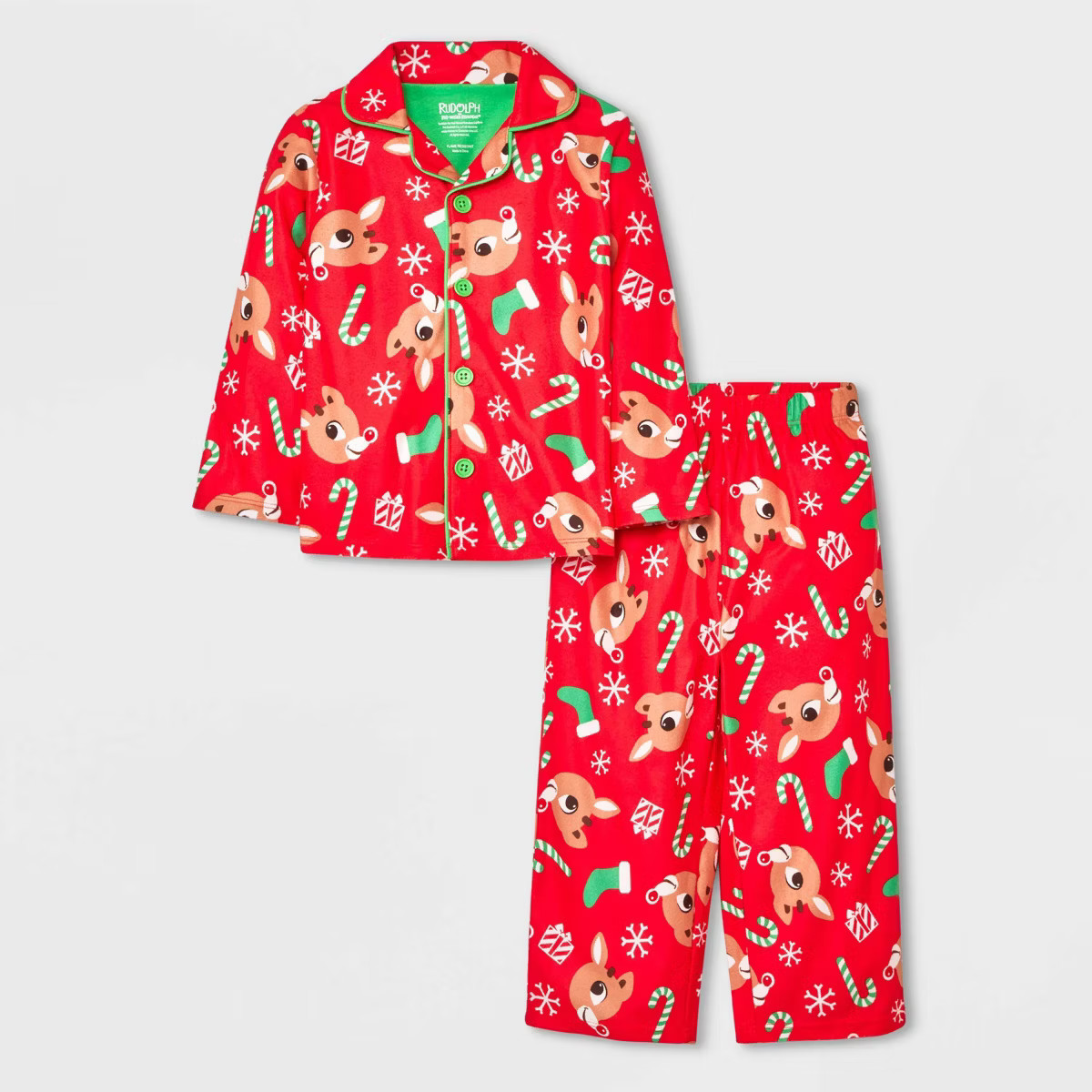 Toddler Rudolph the Red-Nosed Reindeer Holiday Coat Pajama Set - Red | Target