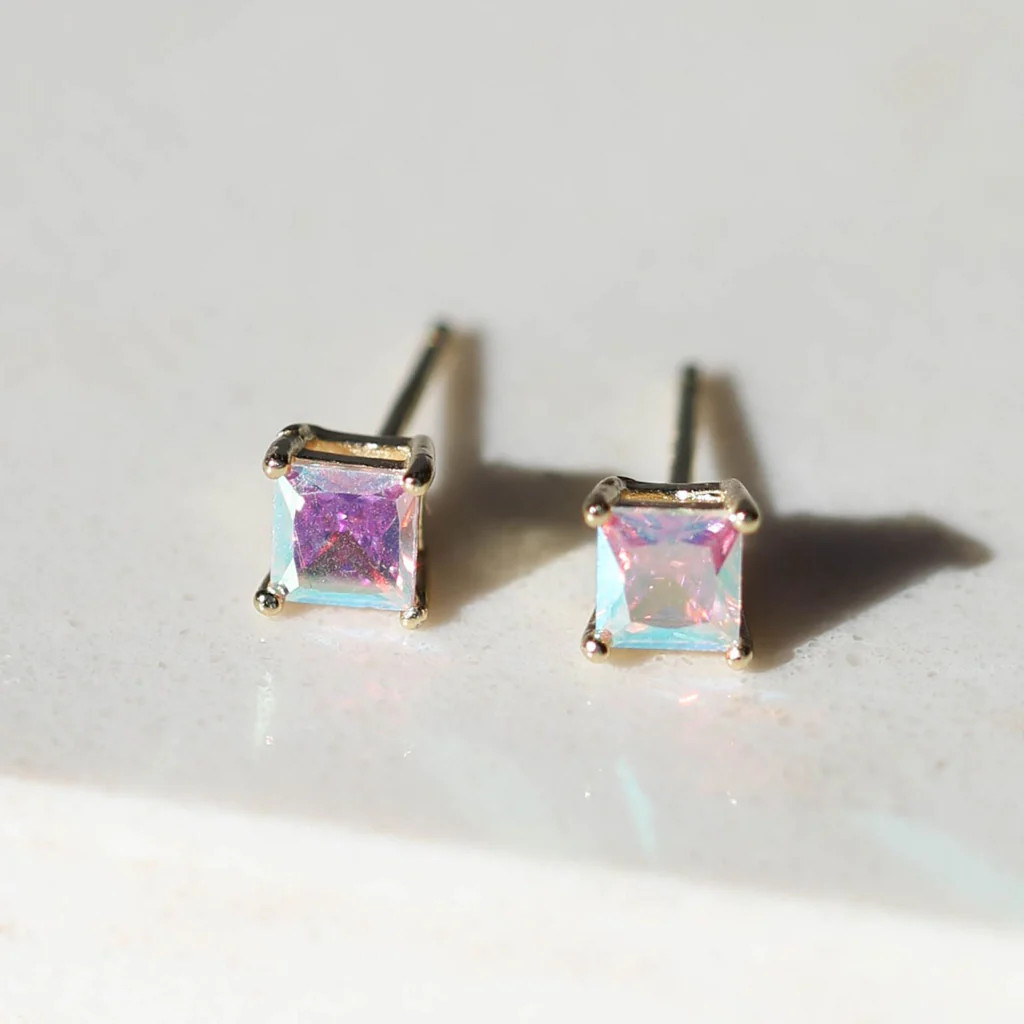 Iridescent Crystal Studs | Nickel and Suede