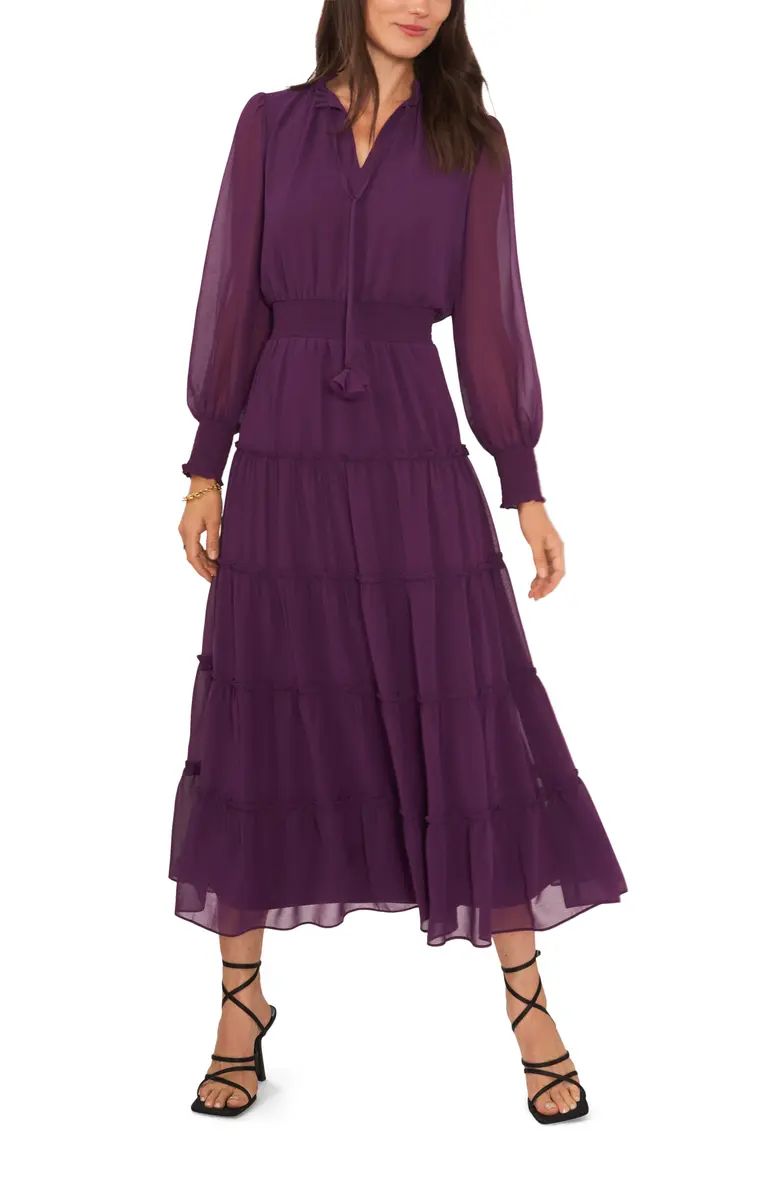 1.STATE Tie Neck Long Sleeve Tiered Maxi Dress | Nordstrom | Nordstrom