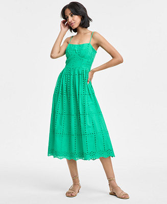Juniors' Eyelet Square-Neck Strappy Midi Dress, Created for Macy's - Macy's | Macy's