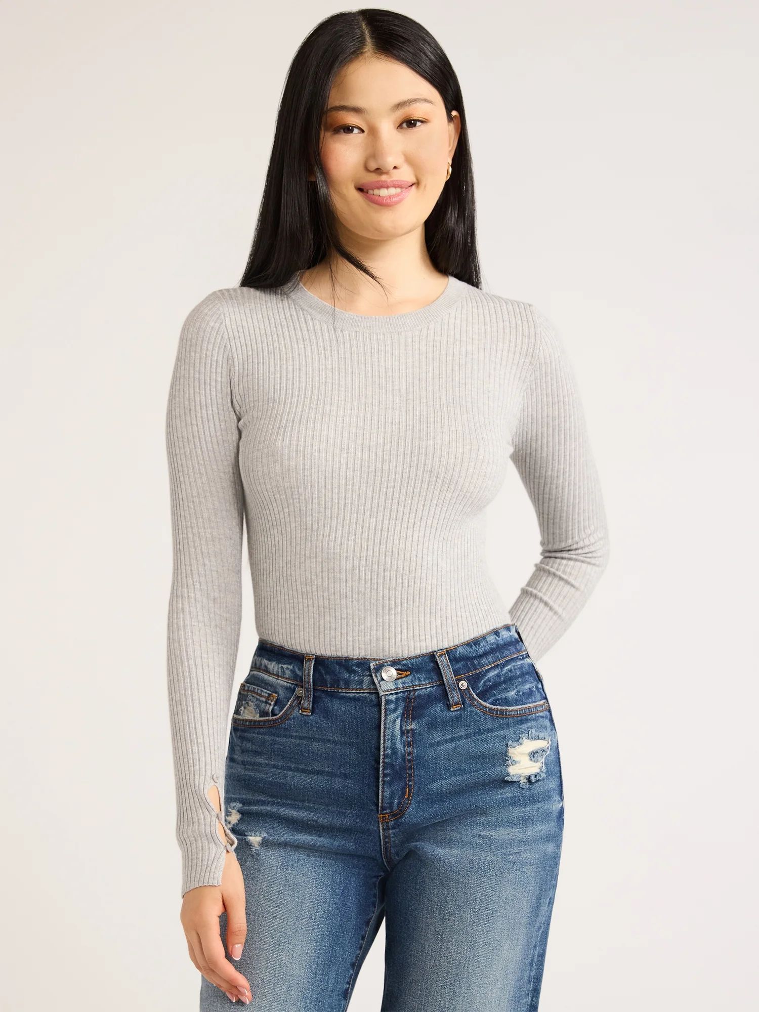 Scoop Women's Ribbed Knit Sweater Bodysuit with Long Sleeves, Sizes XS-XXL | Walmart (US)