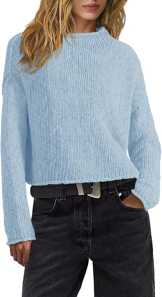 ReachMe Womens Oversized Cropped Sweaters Chunky Knit Sweater Long Sleeve Mock Neck Tops Fall Spr... | Amazon (US)