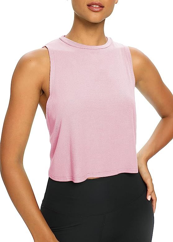 Bestisun Womens Open Back Workout Tops Cropped Loose Fit Ribbed Yoga Tank Tops Backless Athletic Shi | Amazon (US)
