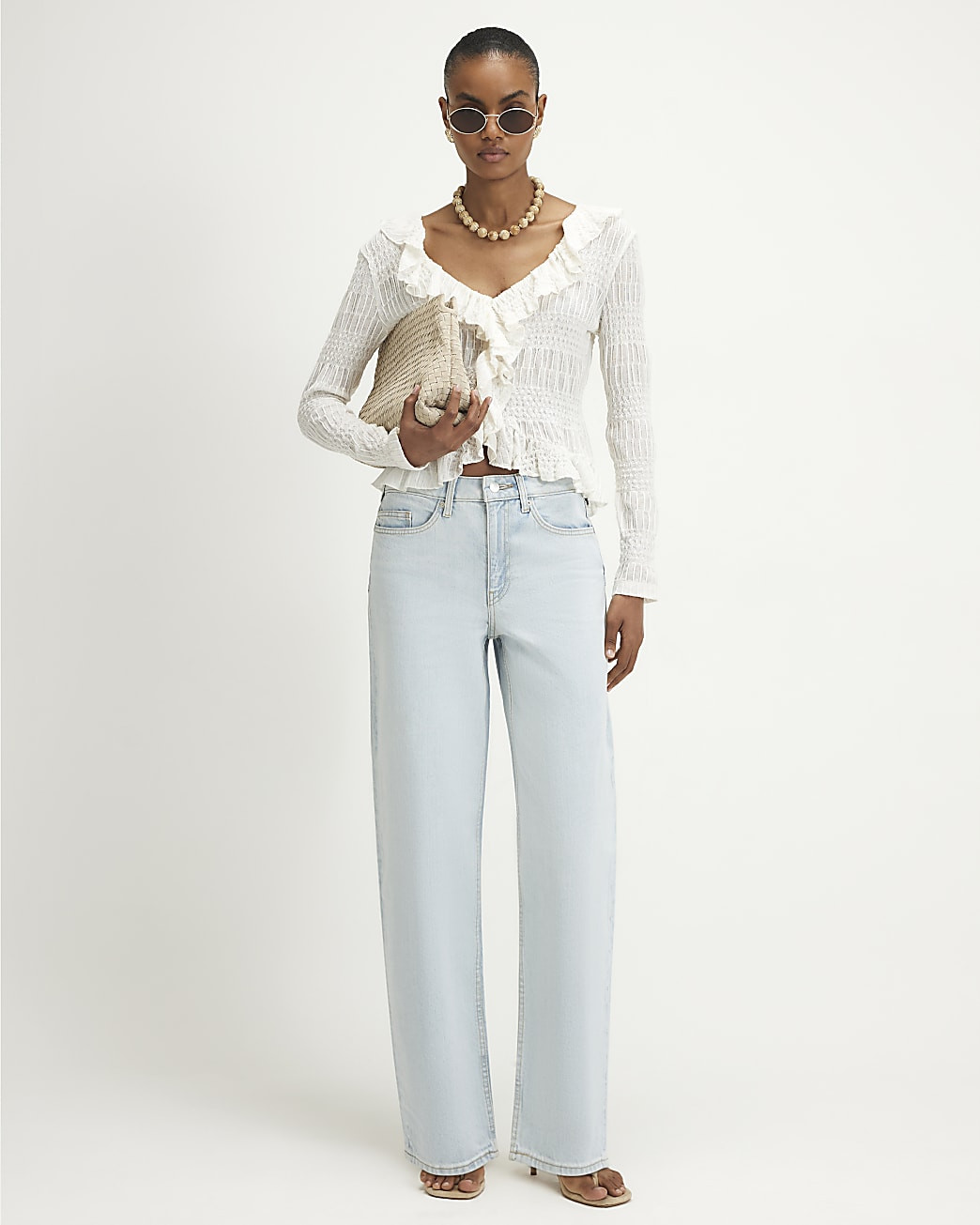 Blue Mid Rise Washed Core Barrel Leg Jeans | River Island UK & IE