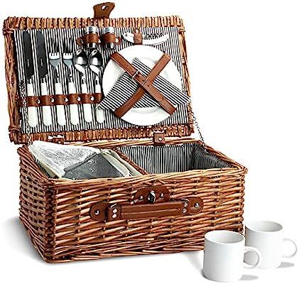 Home Innovation Picnic Basket for 2, Willow Hamper Set with Insulated Compartment, Handmade Large... | Amazon (US)