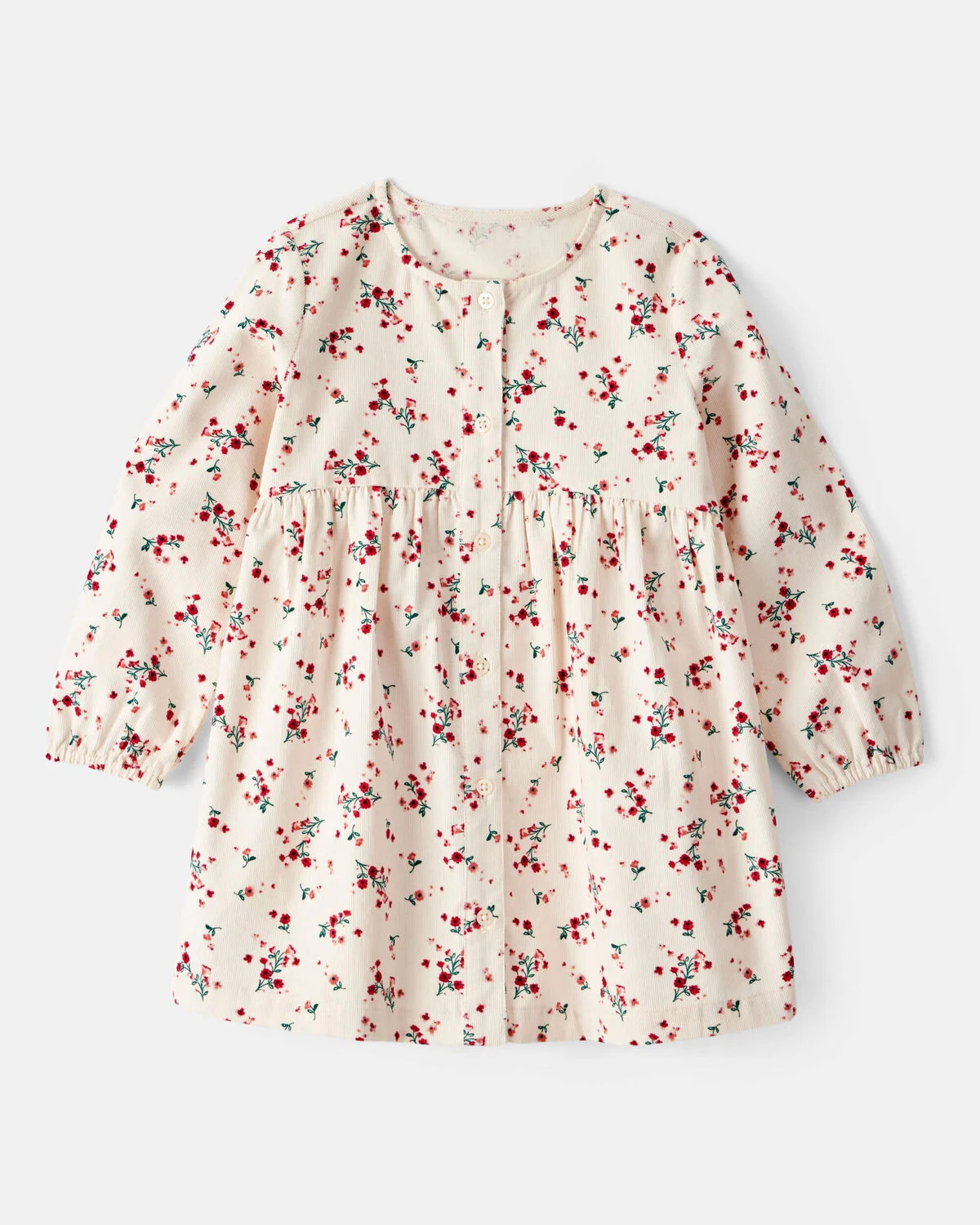 Toddler Girl Floral Print Corduroy Long-Sleeve Dress - White | Carter's | Carter's Inc